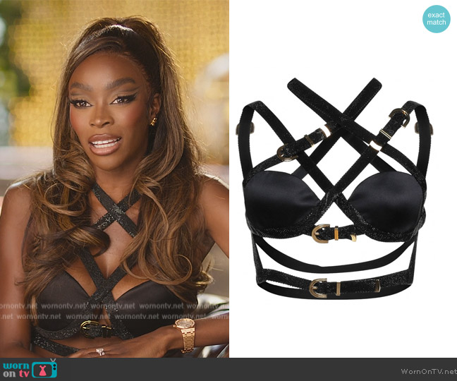 Versace Cropped Bondage Top worn by Chelsea Lazkani on Selling Sunset
