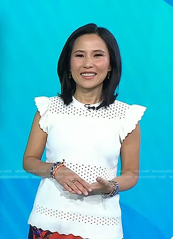 Vicky’s white ruffle short sleeve top on Today