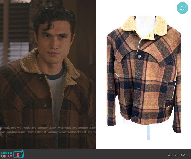TimeWarpBR Westerner Brown Plaid Lined Coat worn by (Charles Melton) on Riverdale