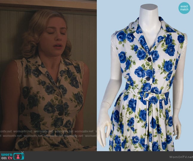 Vintage Queens NYC Rose Print Cotton Dress worn by Betty Cooper (Lili Reinhart) on Riverdale