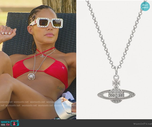 Vivienne Westwood Man Mini Bas Relief Orb Pendant worn by Amanza Smith on Selling Sunset