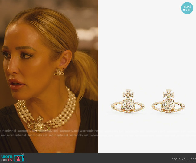 Mayfair orb yellow gold-toned brass stud earrings Vivienne Westwood worn by Mary Fitzgerald on Selling Sunset