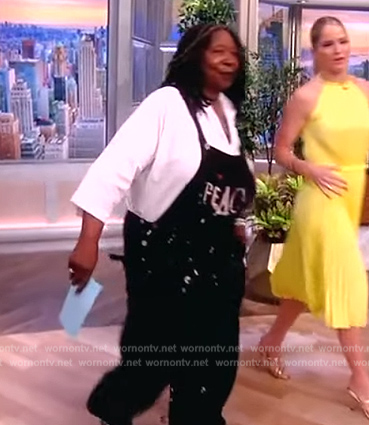 Whoopi’s black splatter print overalls on The View