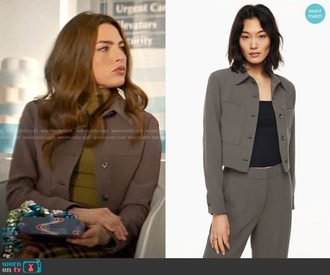 Wilfred Little Cropped Jacket in Peppercorn Grey worn by Allegra Garcia (Kayla Compton) on The Flash