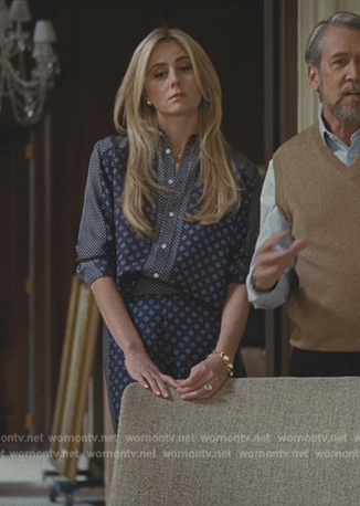 Willa’s blue printed blouse and pants on Succession