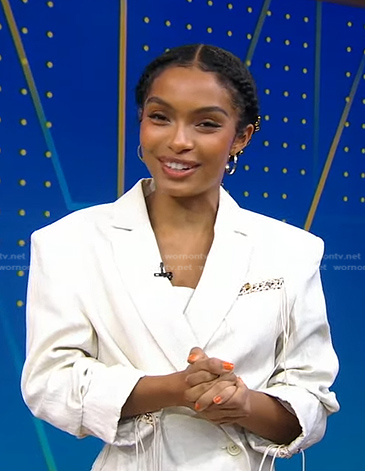 Yara Shahidi’s white lace-up detail blazer on Good Morning America