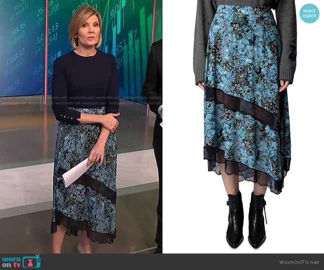 Zadig & Voltaire Juliet Bohemian Midi Skirt worn by Kate Snow on NBC News Daily