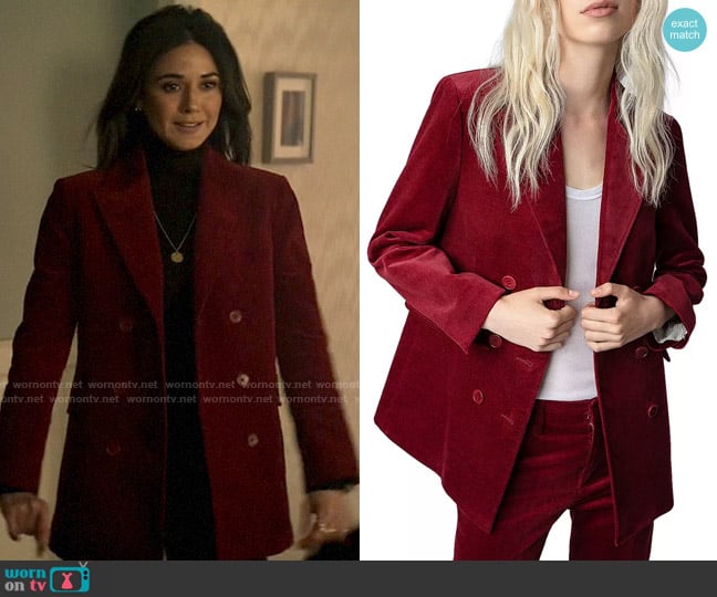 Zadig and Voltaire Voici Velvet Blazer worn by Lana Lang Cushing (Emmanuelle Chriqui) on Superman and Lois