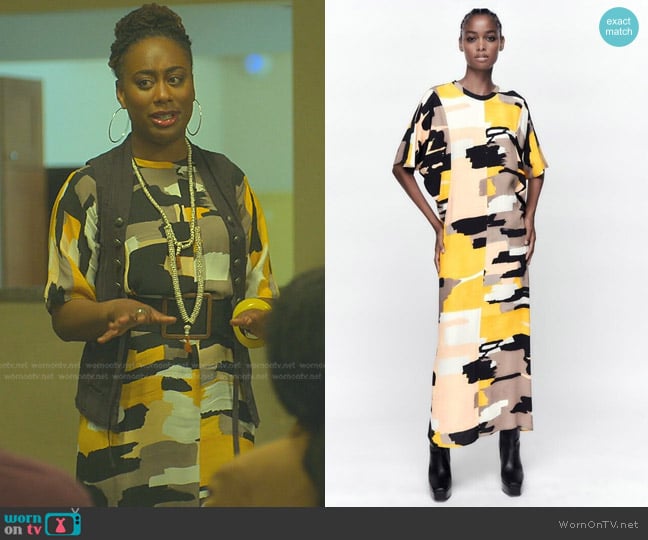 Zara Printed Midi Dress worn by Malika Williams (Zuri Adele) on Good Trouble