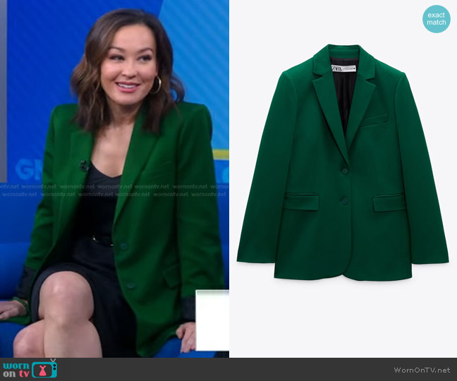 Zara Straight Cut Blazer in Green worn by Eva Pilgrim on Good Morning America