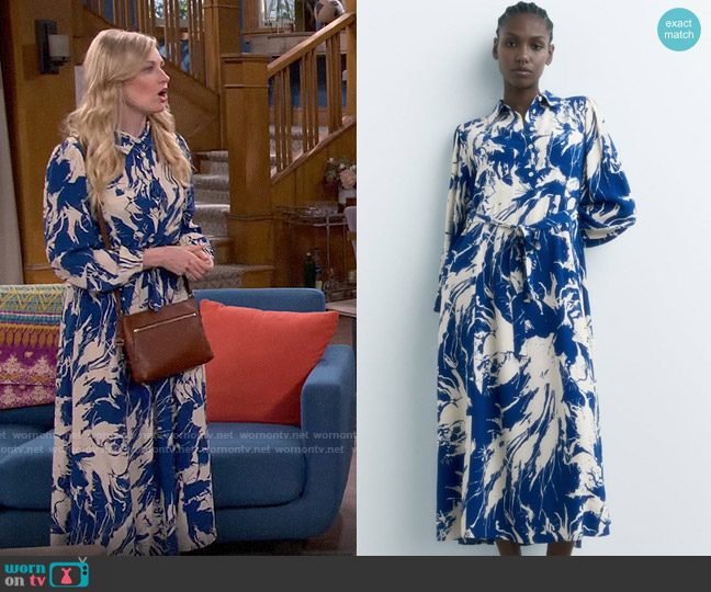 Zara Printed Midi Dress worn by Gemma (Beth Behrs) on The Neighborhood