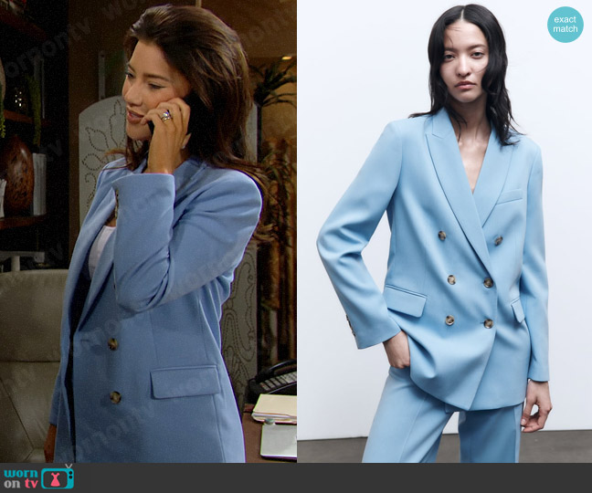 Zara Tailored Double Breasted Blazer worn by Steffy Forrester (Jacqueline MacInnes Wood) on The Bold and the Beautiful