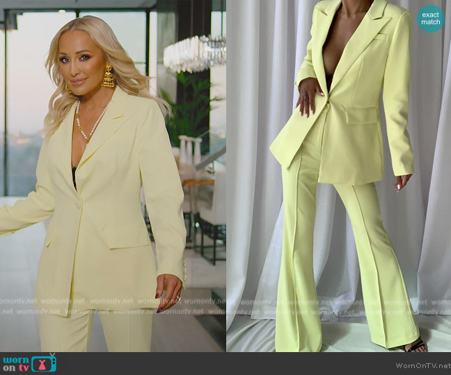 Zcrave Naoma Blazer and Flared Pants Set in Lime worn by Mary Fitzgerald on Selling Sunset