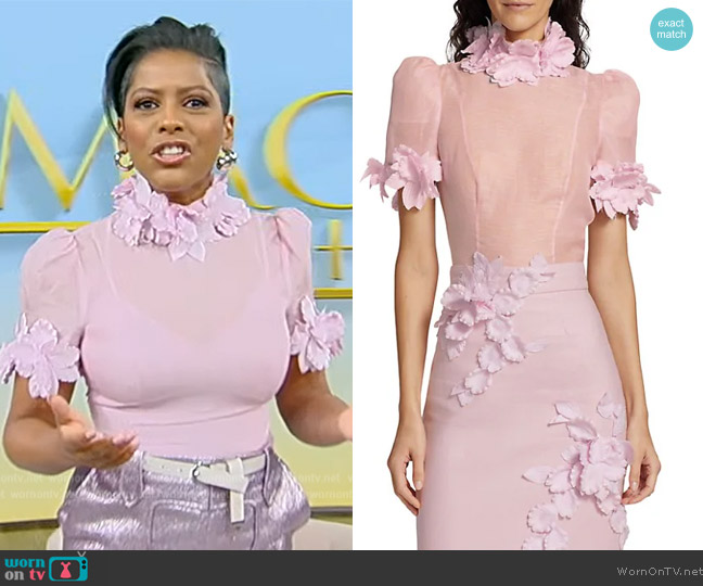 Zimmermann High Tide Flower Top worn by Tamron Hall on Tamron Hall Show
