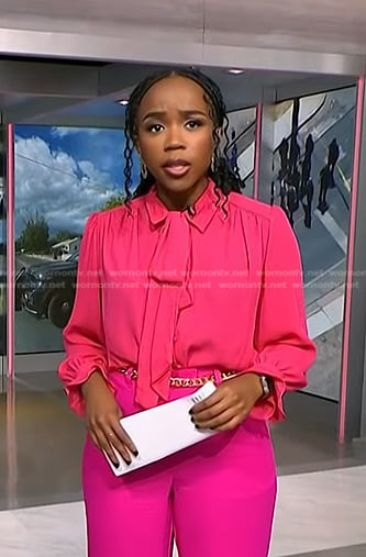 Zinhle Essamuah’s pink ruffle cuff blouse on NBC News Daily