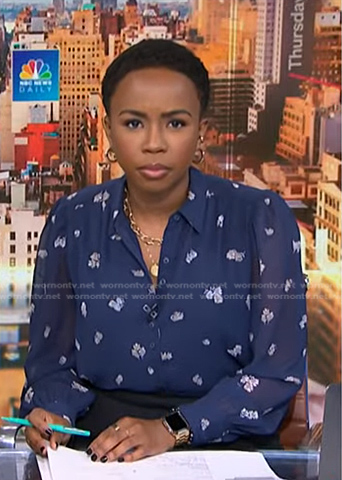Zinhle Essamuah’s blue floral blouse on NBC News Daily