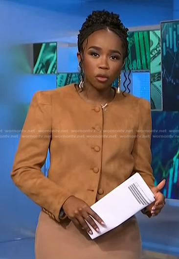 Zinhle Essamuah’s camel suede jacket on NBC News Daily