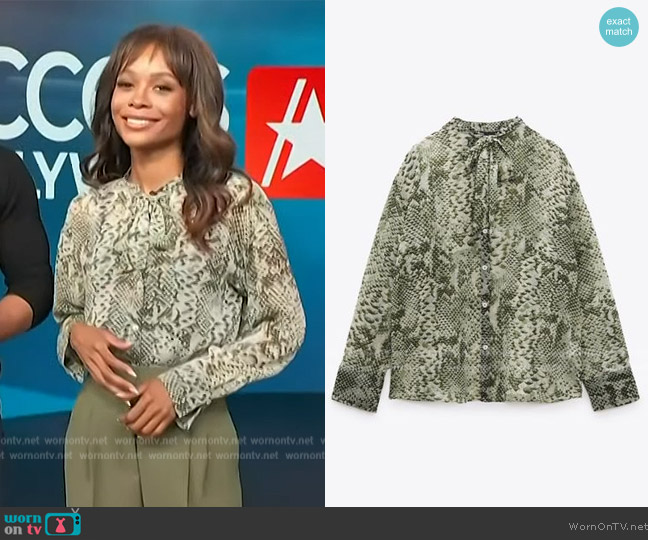Zara Animal Print Blouse worn by Zuri Hall on Access Hollywood