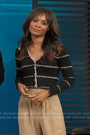 Zuri’s black stripe cardigan on Access Hollywood