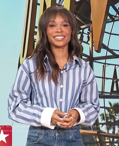 Zuri’s blue stripe shirt on Access Hollywood