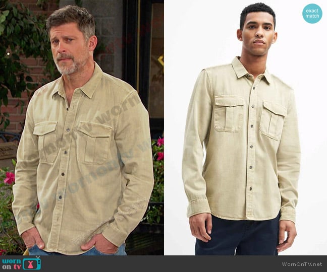 7 for All Mankind Double Pocket Shirt in Sand worn by Eric Brady (Greg Vaughan) on Days of our Lives
