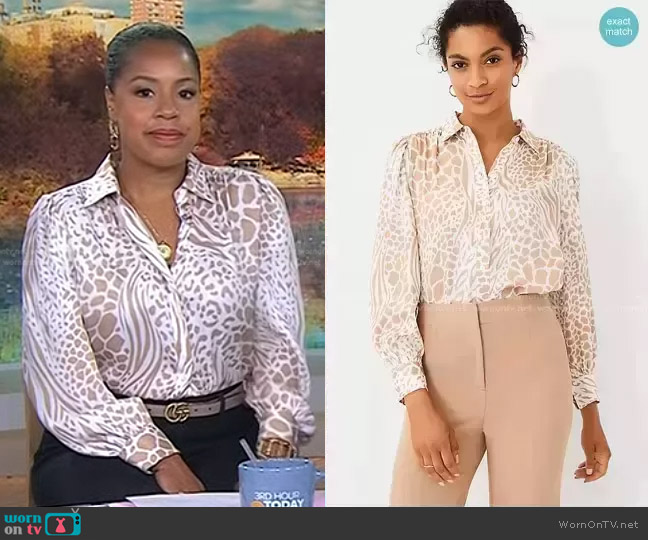 Ann Taylor Mixed Animal Print Button Down Shirt worn by Sheinelle Jones on Today