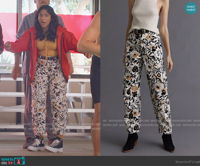 Anthropologie Tapered Floral Corduroy Pants worn by Devi Vishwakumar (Maitreyi Ramakrishnan) on Never Have I Ever