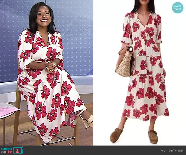 Ba&Sh Kory Floral Print Midi Dress worn by Sheinelle Jones on Today
