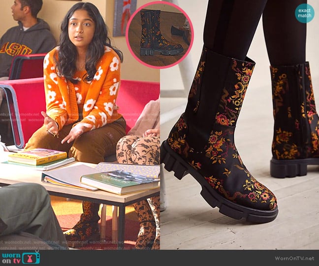 Free People Brooks Brocade Chelsea Boots worn by Devi Vishwakumar (Maitreyi Ramakrishnan) on Never Have I Ever