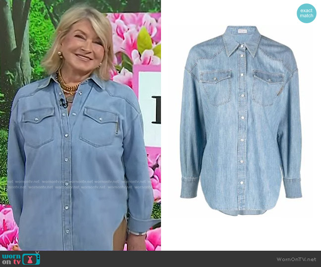 Brunello Cucinelli Longsleeved Pocket Denim Shirt worn by Martha Stewart on Today