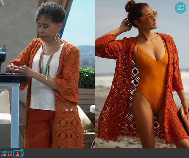 By Anthropologie Fauxchet Robe in Nutmeg worn by Stella Henry (Vernee Watson) on General Hospital