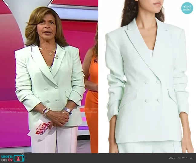 Cinq a Sept Kris Ruched Sleeve Double Breasted Blazer in Celadon worn by Hoda Kotb on Today