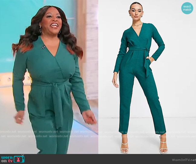 Asos Closet London Petite tie waist kimono jumpsuit in emerald worn by Sherri Shepherd on Sherri