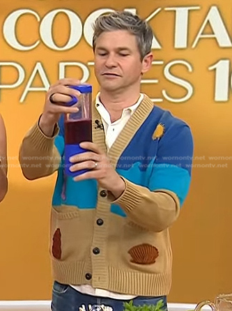 David Burtka’s blue and beige embroidered cardigan on Today
