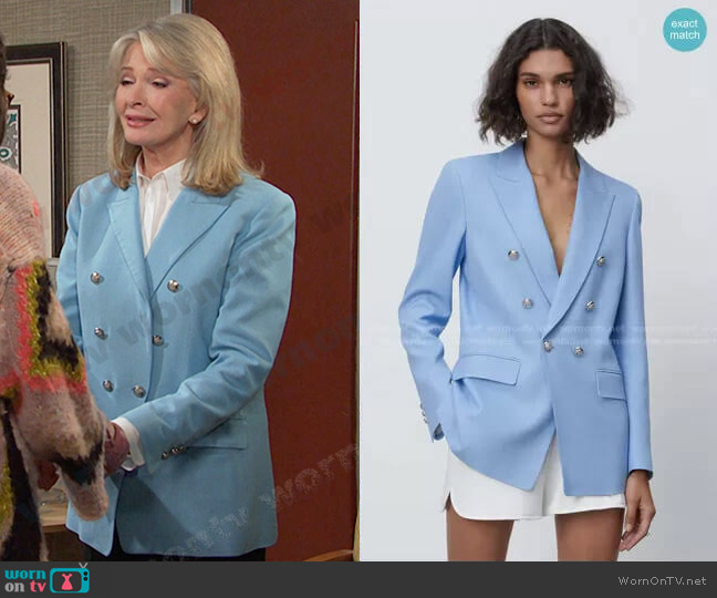 Zara Double Breasted Buttoned Blazer worn by Marlena Evans (Deidre Hall) on Days of our Lives