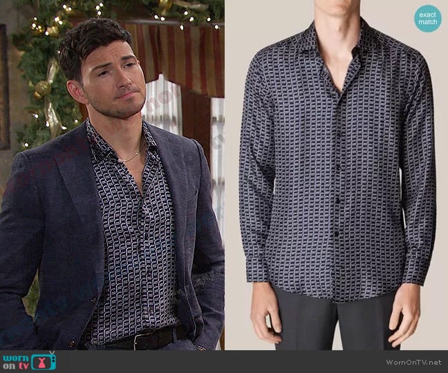 Eton Geometric Silk Twill Shirt worn by Alexander Kiriakis (Robert Scott Wilson) on Days of our Lives