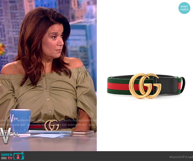 Gucci Nylon Calfskin Double G Web 40mm Belt worn by Ana Navarro on The View