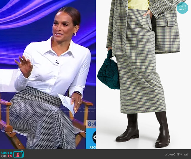Tibi Houndstooth Knitted Midi Skirt worn by Jess Sim on Good Morning America