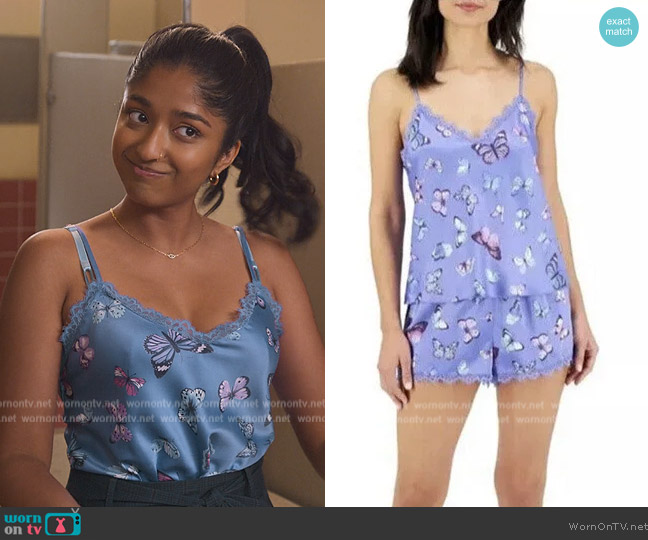 INC International Concepts Concepts Lace-Trim Cami and Shorts Pajama Set worn by Devi Vishwakumar (Maitreyi Ramakrishnan) on Never Have I Ever
