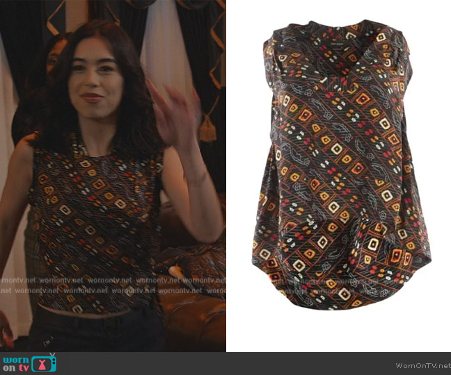 Isabel Marant Black Printed Top in Tyron Print worn by (Jade Bender) on Never Have I Ever