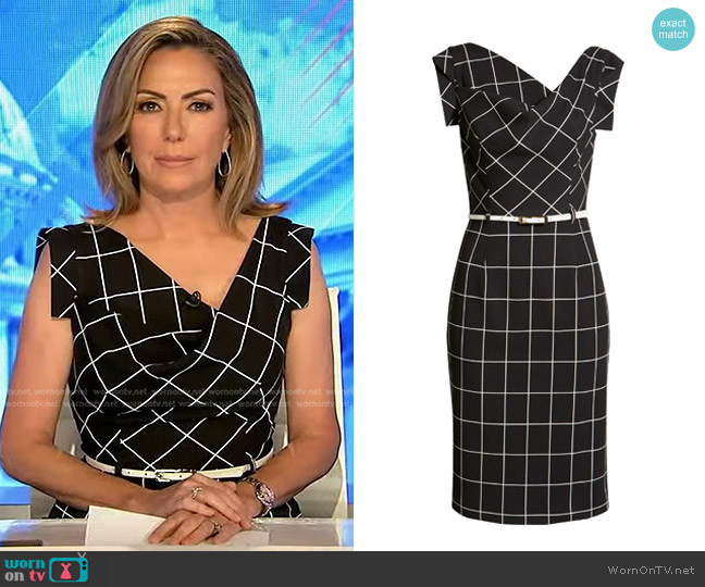 Black Halo Jackie O Grid Print Sheath Dress worn by Kyra Phillips on Good Morning America