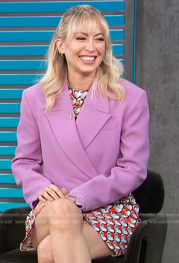 Jaspre Guest’s lavender lavender heart embellished blazer on Access Hollywood