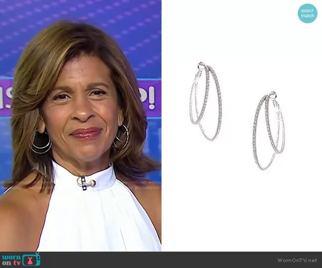 Jennifer Miller Asymmetrical Double Pave Crystal Hoop Earrings worn by Hoda Kotb on Today