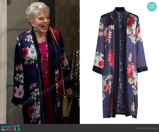 Johnny Was Aster Velvet-Trim Silk Kimono worn by Julie Olson Williams (Susan Seaforth Hayes) on Days of our Lives