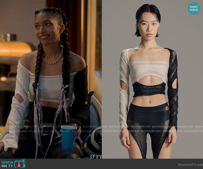 July Li Hand Knit Swirl Top worn by Zaara (Tara Raani) on Grown-ish
