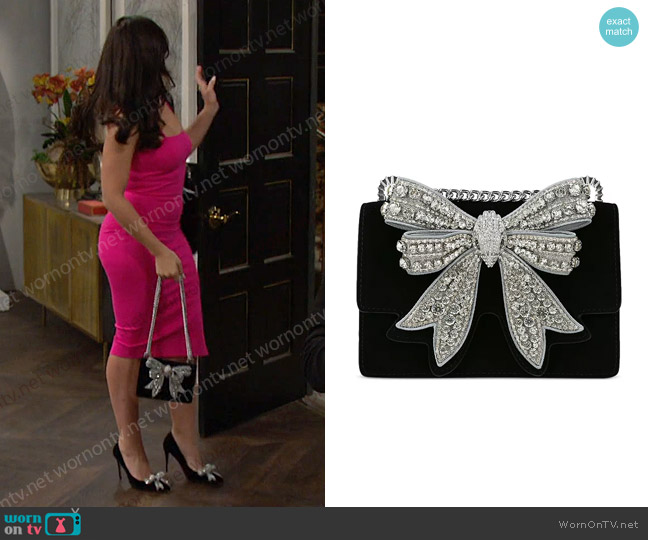 Kurt Geiger London Shoreditch Small Rhinestone Bow Crossbody worn by Gabi Hernandez (Camila Banus) on Days of our Lives