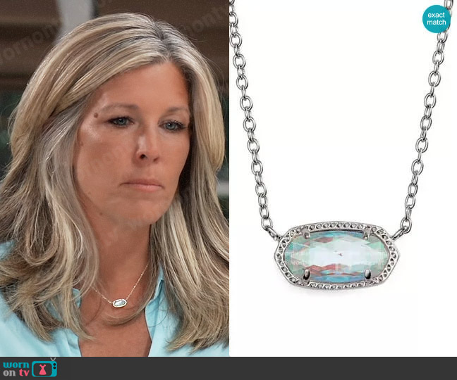 Kendra Scott Elisa Birthstone Pendant Necklace in Rhodium Dichroic Glass worn by Carly Spencer (Laura Wright) on General Hospital