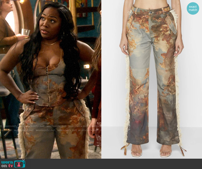 Manière De Voir Mid Rise Art Cargo Pants with Tassels worn by Harper (Laci Mosley) on iCarly