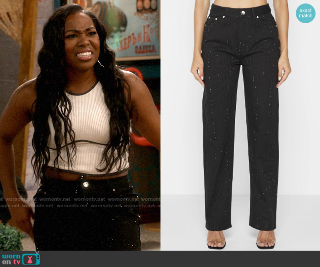 Maniere de Voir Rhinestone Mom Jeans worn by Harper (Laci Mosley) on iCarly