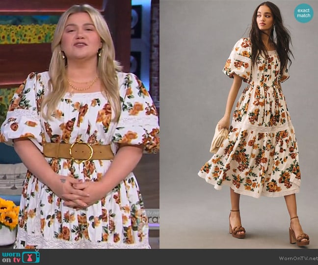 Anthropologie Mille Tiered Square-Neck Dress worn by Kelly Clarkson on The Kelly Clarkson Show